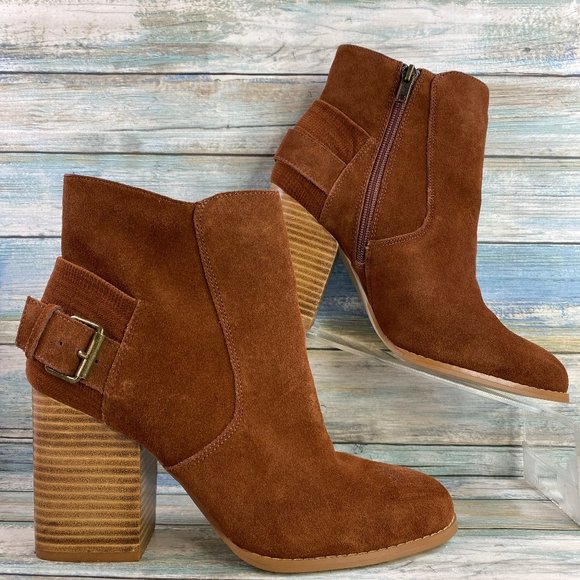 Sbicca Shoes - Sbicca Rust Brown Suede High Stacked Block High Heel Ankle Boots